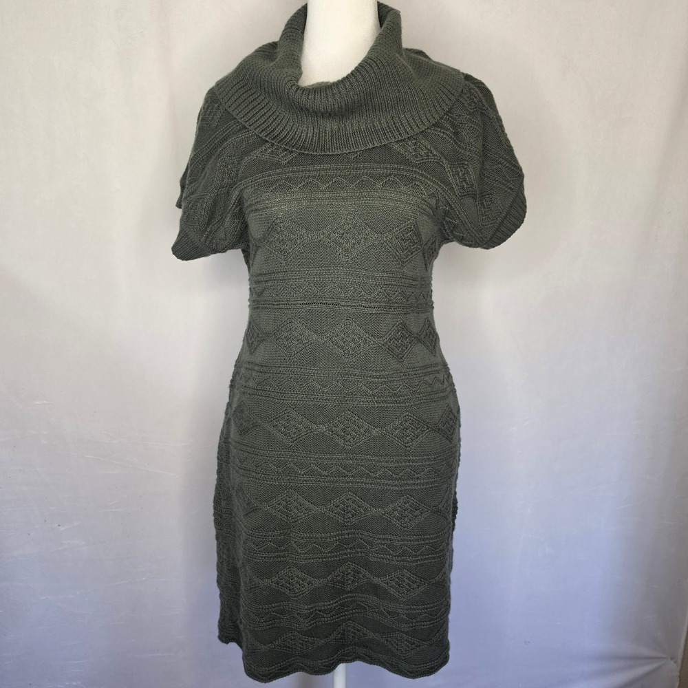 Calvin Klein Womens Olive Green Cowl Neck Wool Blend Knit Sweater Dress CDSZ8252